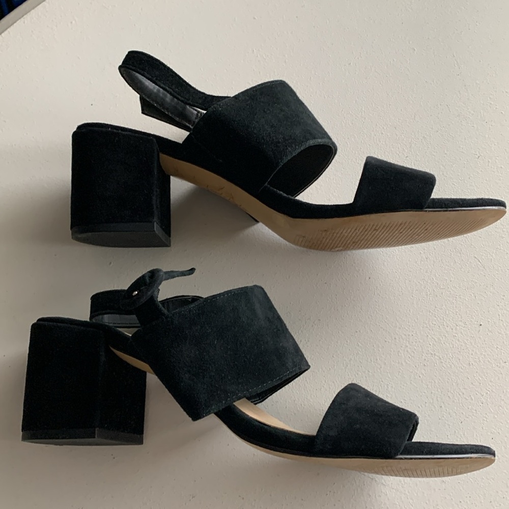 LORD & TAYLOR 424 FIFTH Black Suede Women's Sandals Block Heel Size 7M/37